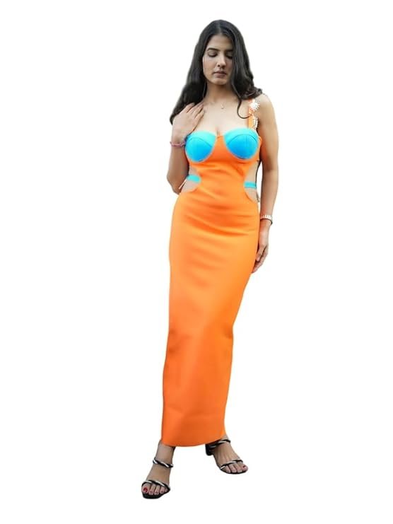 22-11.jpg Haute Amore Callista Cutout Long Party Dress Bold Orange & Blue Color Block Cut-Out Bodycon Maxi Dress